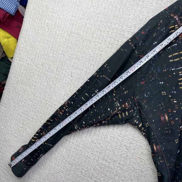 Au Noir Button Up shirt Men Sz 7 Black Colorful City Night Lights Landscape AOP - Picture 11 of 16